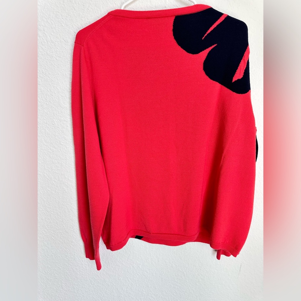 St. John Oversized Floral Intarsia Knit Wool Sweater In Apple Navy XL like NEW‎ - Picture 10 of 14